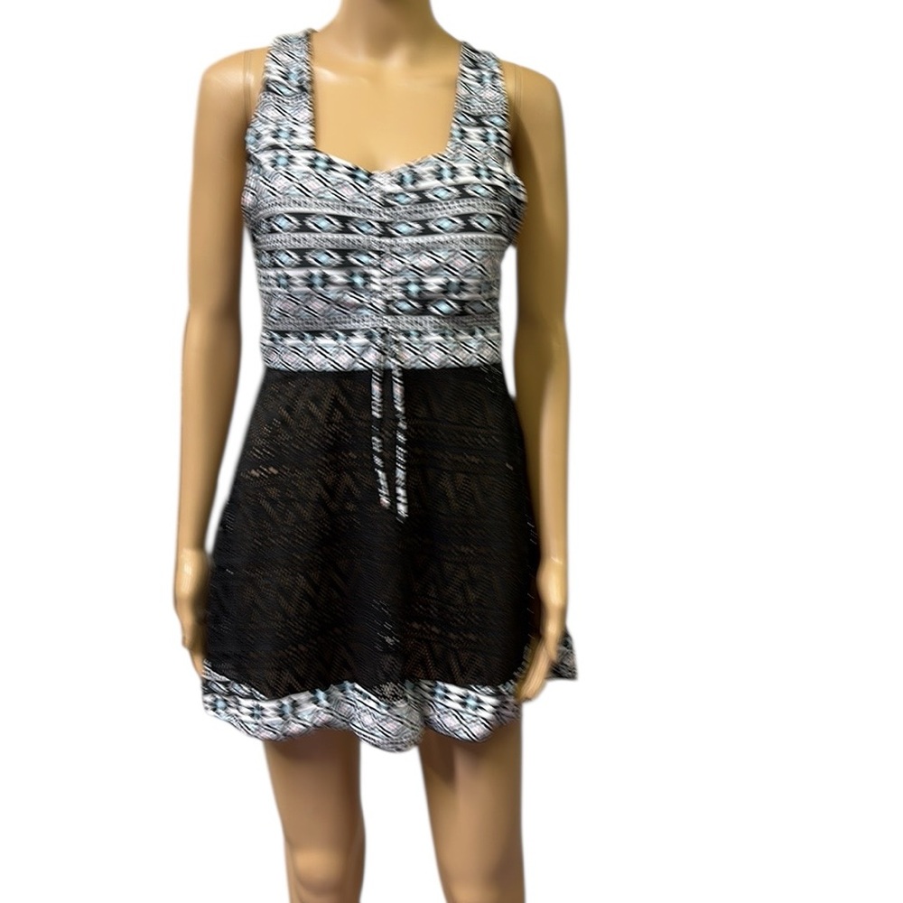 Aztec Print Tankini Top Padded Swim Dress Modest Tummy Cover Black Blue Size XL